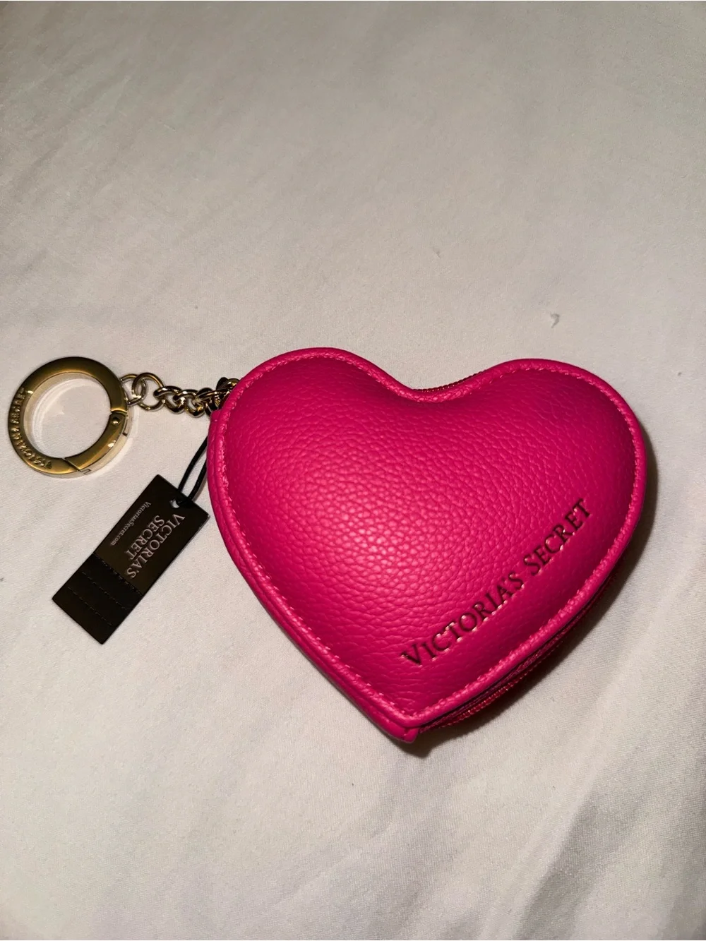 NWT Victoria's Secret Hot Pink Heart Keychain Coin Pouch